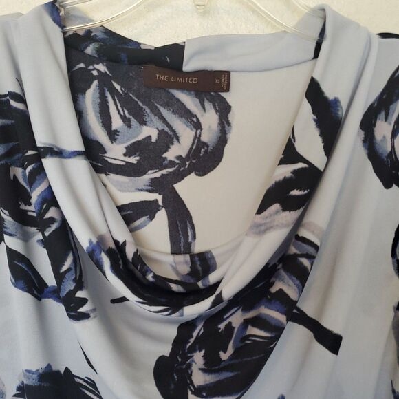 The Limited Sleeveless Top Office Polyester Spandex Cowl Neck Blue Roses XL - Picture 4 of 13